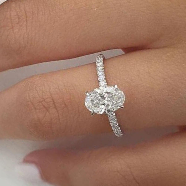 14K 2.5ct Lab Grown Diamond Oval Cut Side Stone Engagement Ring