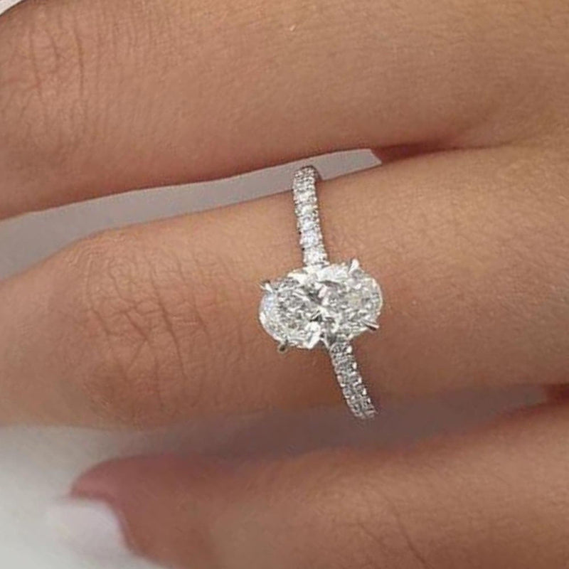 14K 2.5ct Lab Grown Diamond Oval Cut Side Stone Engagement Ring