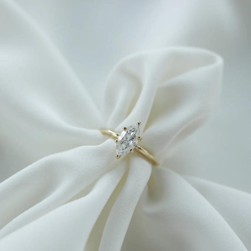 18K Solid Gold 1.00 CT Lab Grown Diamond Marquise Cut Prong Set Engagement Ring - Close Up
