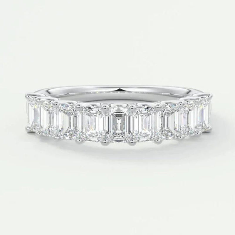 18K Solid Gold 1.80 CT Natural Diamond Emerald Cut Prong Set Half Eternity Band