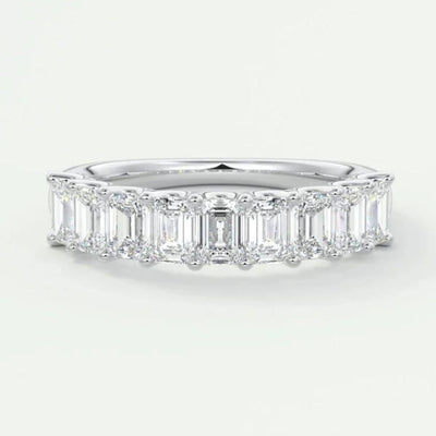 18k Solid Gold Emerald Cut Natural Diamond Wedding Band - Half Eternity Matching Band