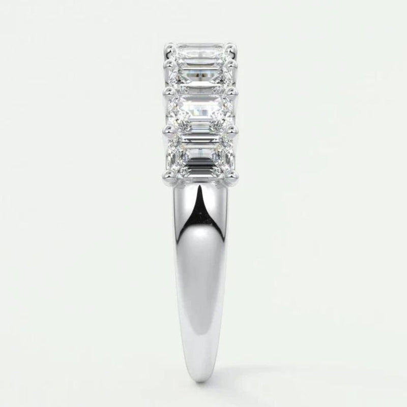 18k Solid Gold Emerald Cut Lab Grown Diamond Wedding Band - Half Eternity Matching Band - Alternate Angle | Riyanika Jewels