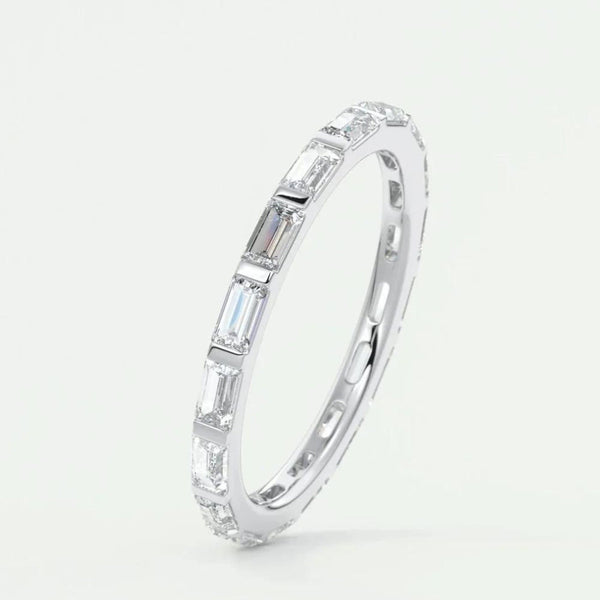 18K Solid Gold 2.38 CT Lab Grown Diamond Baguette Cut Bar Set Full Eternity Band - Side View | Riyanika Jewels