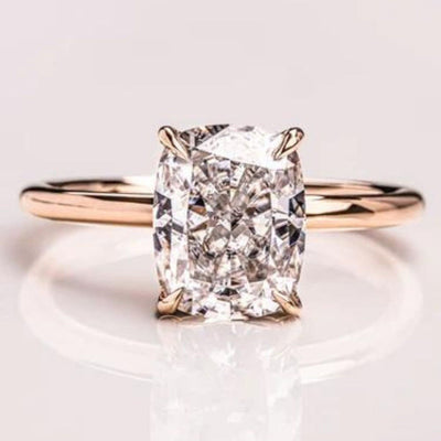 18K Solid Gold 3.00 CT Natural Diamond Elongated Cushion Cut Solitaire Engagement Ring