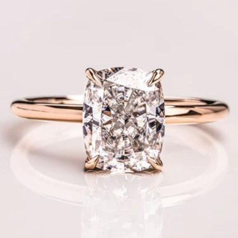 14K 3ct Lab Grown Diamond Cushion Cut Solitaire Engagement Ring