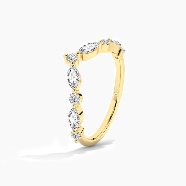 18K Solid Gold Natural Diamond Curved Wedding Band – Matching Stackable Promise Ring for Women - Side View | Riyanika Jewels