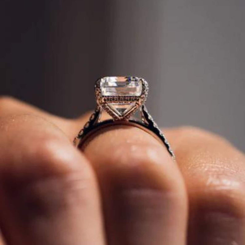 14K 2.5ct Lab Grown Diamond Emerald Cut Halo Engagement Ring