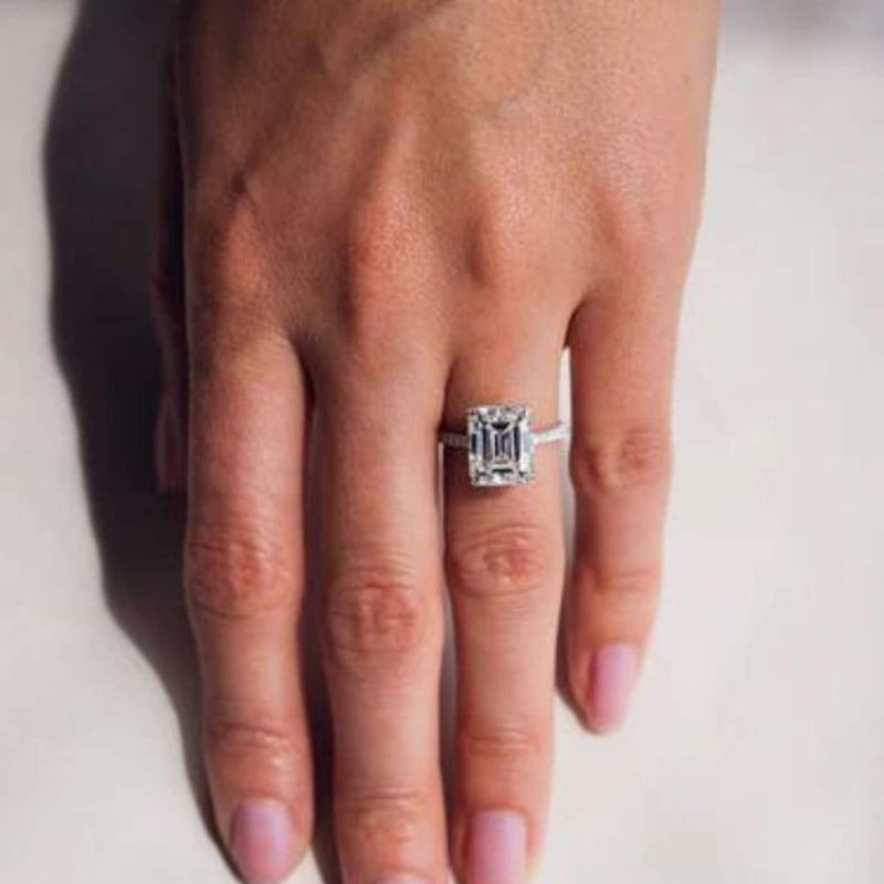 18k Solid Gold 2.50 CT Emerald Cut Natural Diamond Halo Style Engagement Ring - Alternate Angle