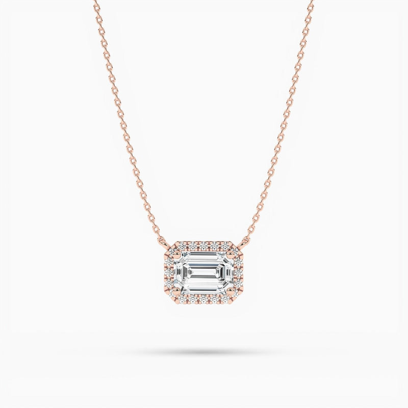14K Lab Grown Diamond Emerald Cut Halo Necklace