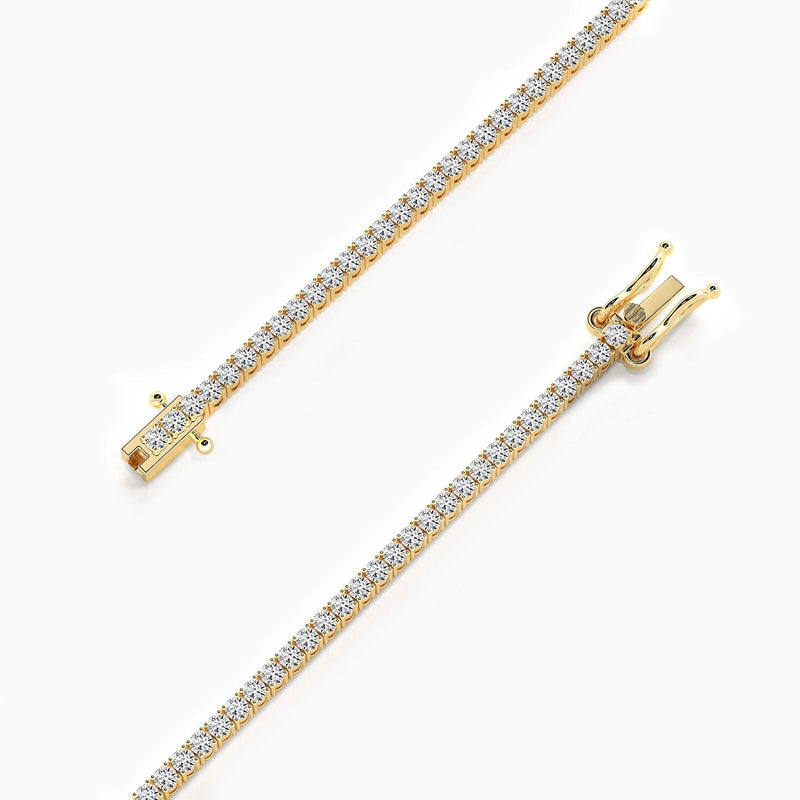 18K Solid Gold Lab Grown Diamond Dainty Tennis Bracelet – 2.00mm Stackable Design for Women - Side View | Riyanika Jewels