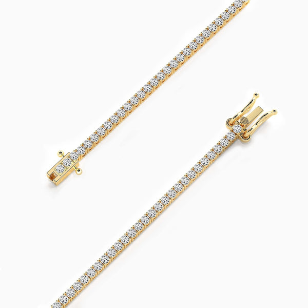 18K Solid Gold Natural Diamond Dainty Tennis Bracelet – 2.00mm Stackable Design for Women - Side View | Riyanika Jewels