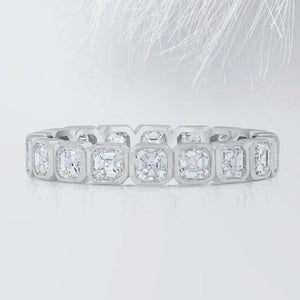 18K Solid Gold 1.50 CT Natural Diamond Asscher Cut Bezel Set Eternity Band