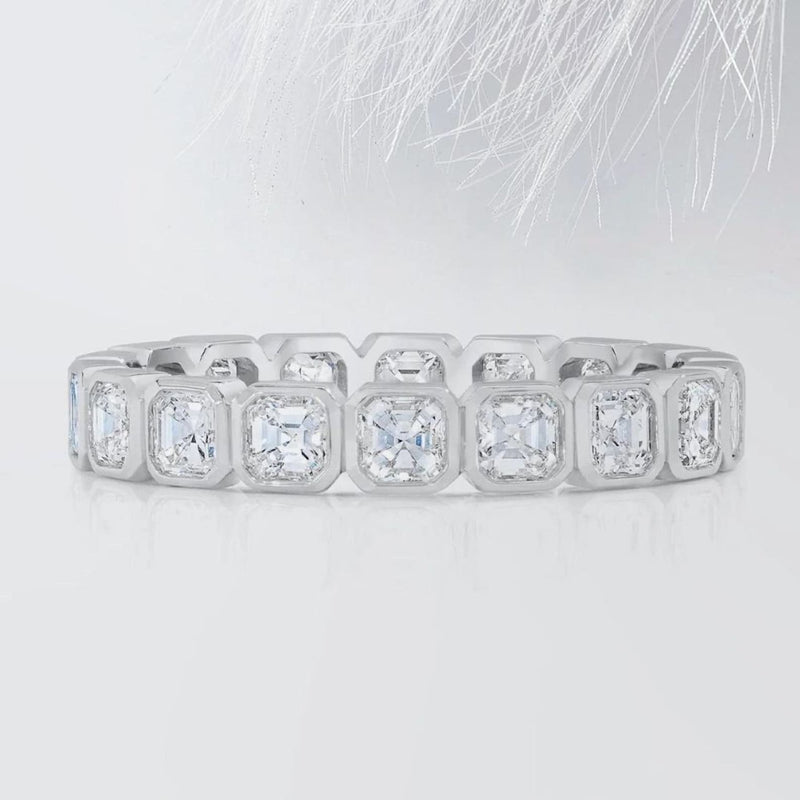 18K Solid Gold 1.50 CT Natural Diamond Asscher Cut Bezel Set Eternity Band