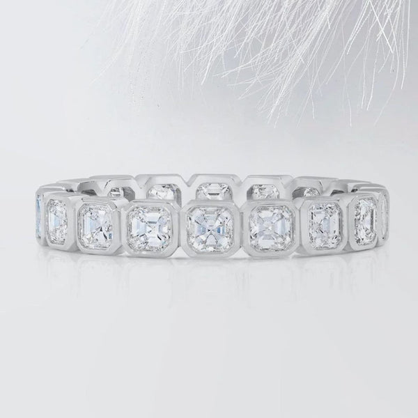14K 1.5ct Lab Grown Diamond Asscher Cut Bezel Eternity Band