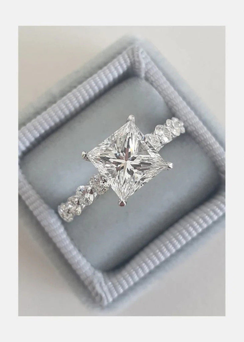 18K Solid Gold 3.00 CT Lab Grown Diamond Princess Cut Half Eternity Engagement Ring - Alternate Angle | Riyanika Jewels