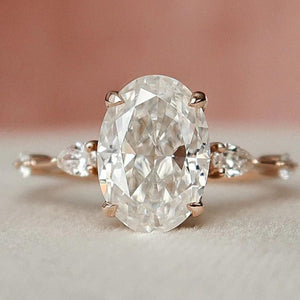 14K 4ct Natural Diamond Oval Cut Side Stone Engagement Ring
