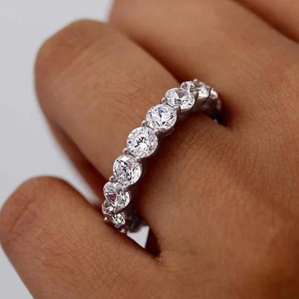 18K Solid Gold 0.85 CT Natural Diamond Round Cut Full Eternity Band - Side View | Riyanika Jewels