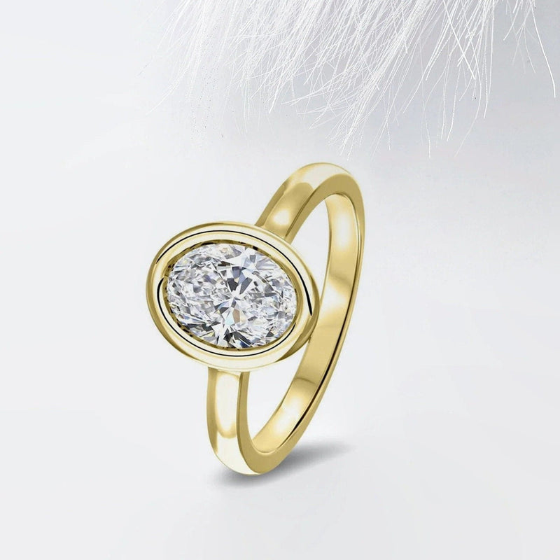 14K 2.5ct Lab Grown Diamond Oval Cut Bezel Engagement Ring