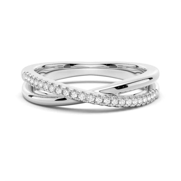 18K Solid Gold Natural Diamond Round Cut Twisted Infinity Half Eternity Band