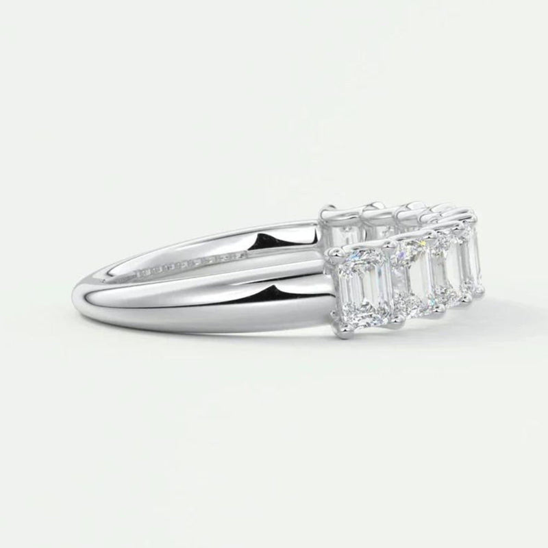 18k Solid Gold Emerald Cut Lab Grown Diamond Wedding Band - Half Eternity Matching Band - View 7
