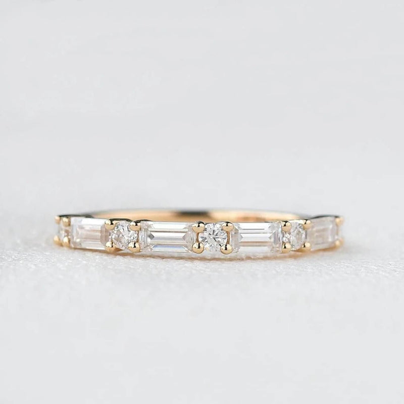 18K Solid Gold Lab Grown Diamond Baguette & Round Cut Half Eternity Band - Detail | Riyanika Jewels