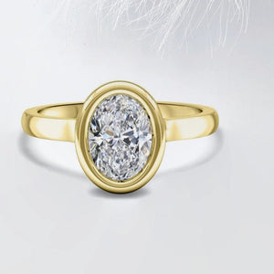 18K Solid Gold 2.50 CT Natural Diamond Oval Cut Bezel Set Engagement Ring