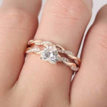 18K Solid Gold 3 CT Natural Diamond Heart Cut Twisted Shank Bridal Ring Set - Side View