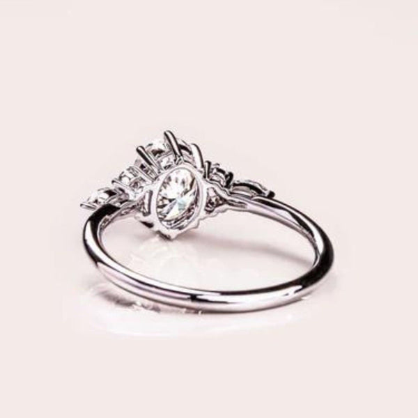 18K Solid Gold 2.32 CT Lab Grown Diamond Oval Cut Vintage Cluster Engagement Ring - Side View