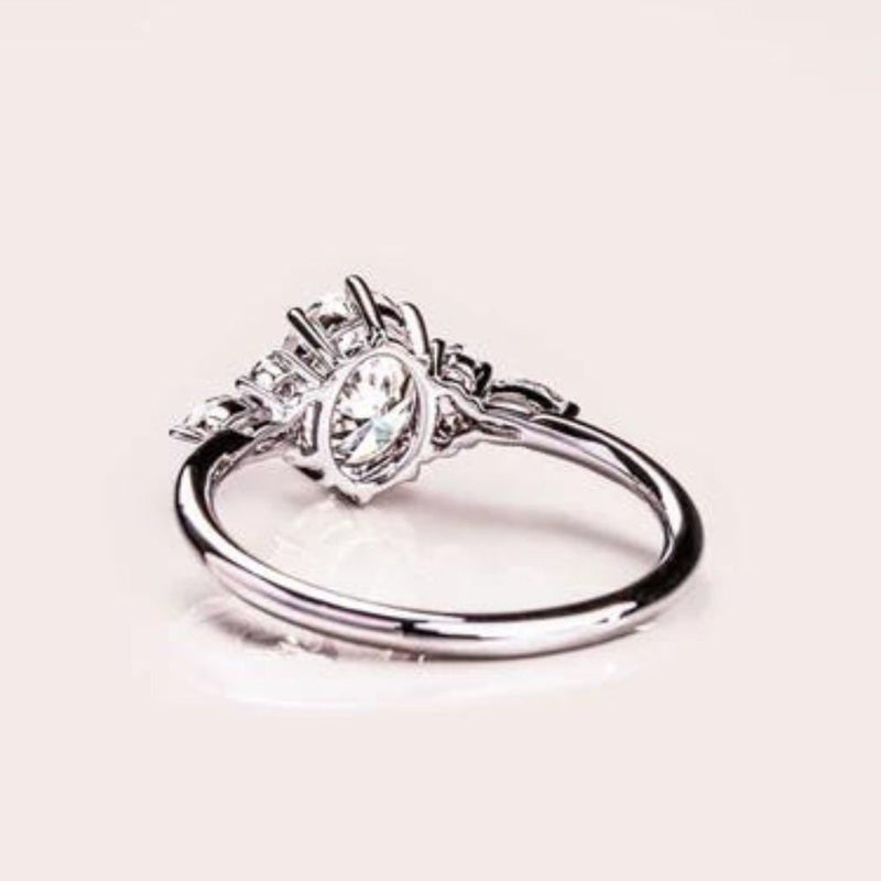 18K Solid Gold 2.32 CT Natural Diamond Oval Cut Vintage Cluster Engagement Ring - Side View