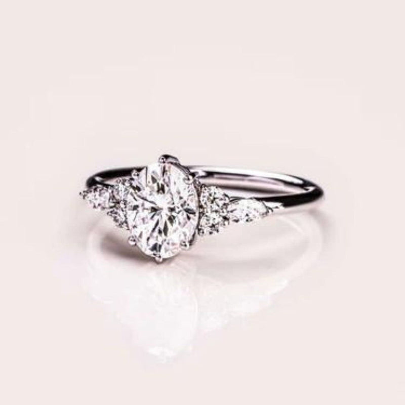 14K 2.5ct Natural Diamond Round Cut Side Stone Engagement Ring