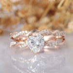 18K Solid Gold 3 CT Natural Diamond Heart Cut Twisted Shank Bridal Ring Set