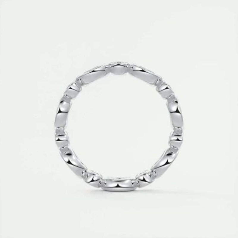 18K Solid Gold Lab Grown Diamond Marquise & Round Cut Bezel Set Eternity Band - Detail