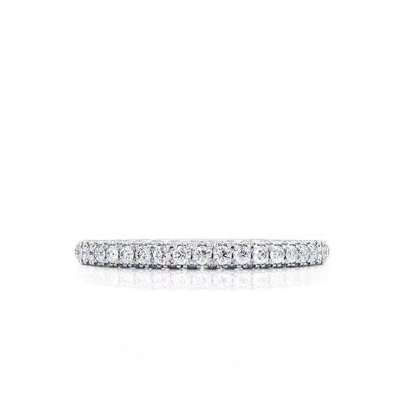 18K Solid Gold Natural Diamond Three Row Micro Pave Half Eternity Band - Close Up | Riyanika Jewels