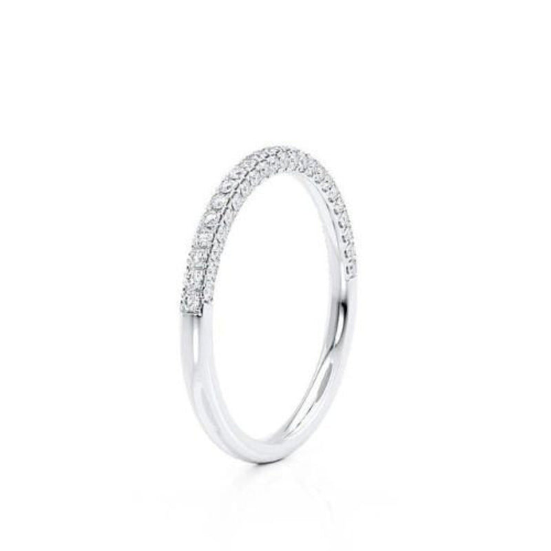 18K Solid Gold Lab Grown Diamond Three Row Micro Pave Half Eternity Band - Side View
