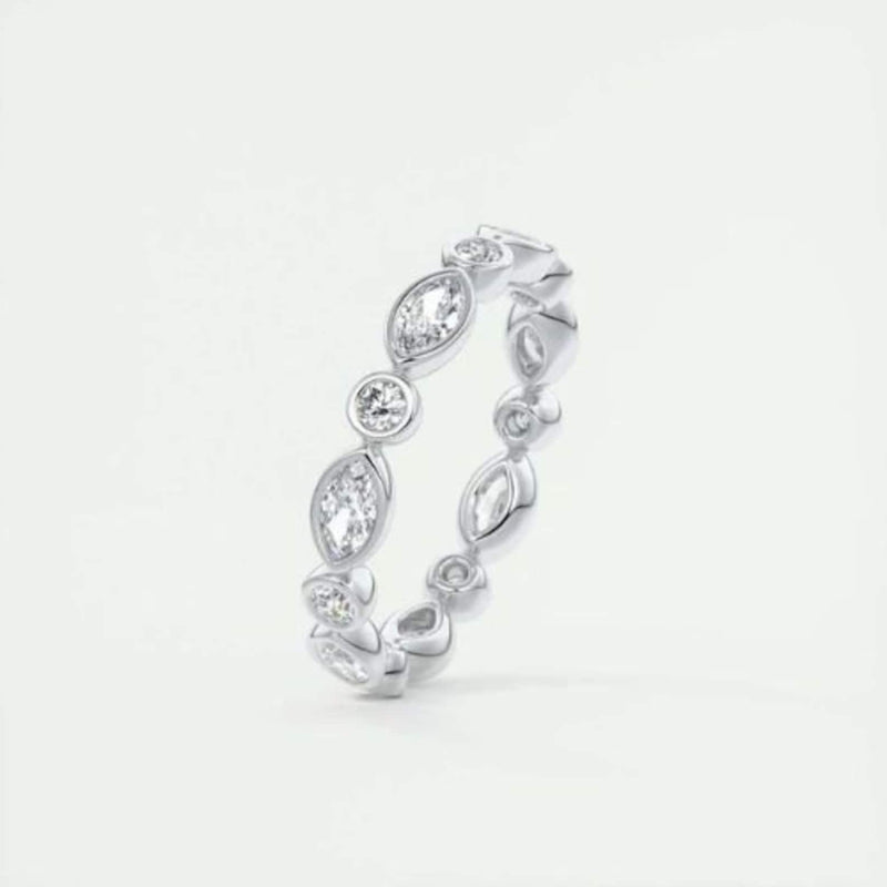 18K Solid Gold Lab Grown Diamond Marquise & Round Cut Bezel Set Eternity Band - Alternate Angle