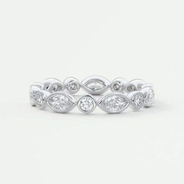 14K Natural Diamond Round Cut Bezel Eternity Band
