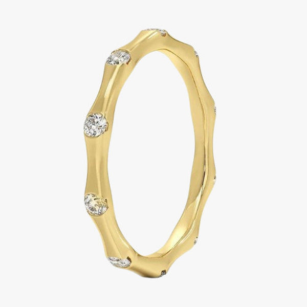 18K Solid Gold Lab Grown Diamond Flush Set Bamboo Eternity Ring - Side View | Riyanika Jewels