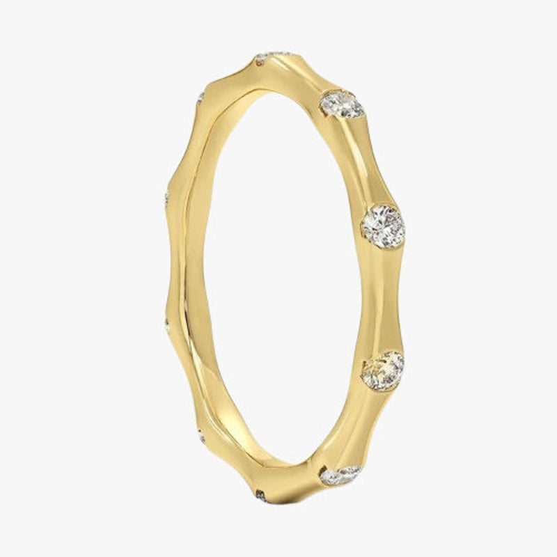 18K Solid Gold Natural Diamond Flush Set Bamboo Eternity Ring - Detail | Riyanika Jewels