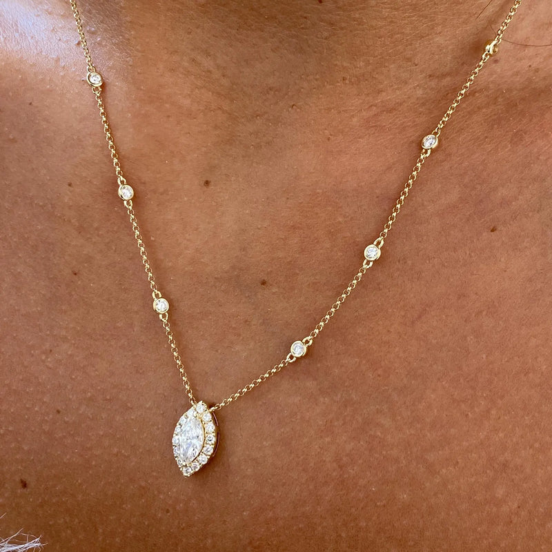 14K Lab Grown Diamond Round Cut Cluster Pendant Necklace
