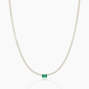 14K Solid Gold Flexible Emerald Natural Diamond Tennis Choker Necklace
