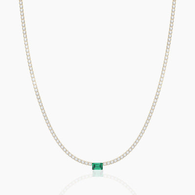 14K Solid Gold Flexible Emerald Natural Diamond Tennis Choker Necklace