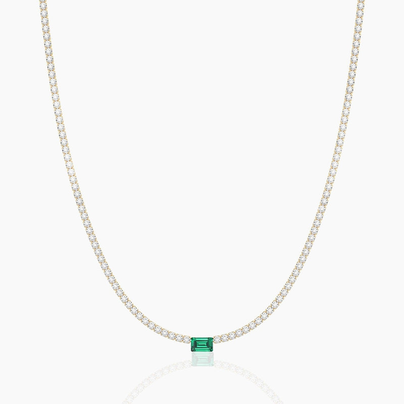 14K Solid Gold Flexible Emerald Natural Diamond Tennis Choker Necklace