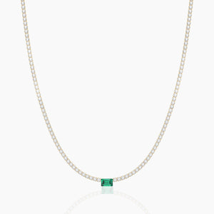 18k Solid Gold Flexible Emerald Natural Diamond Tennis Choker Necklace