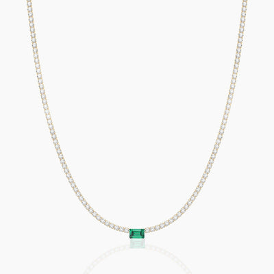 18k Solid Gold Flexible Emerald Natural Diamond Tennis Choker Necklace