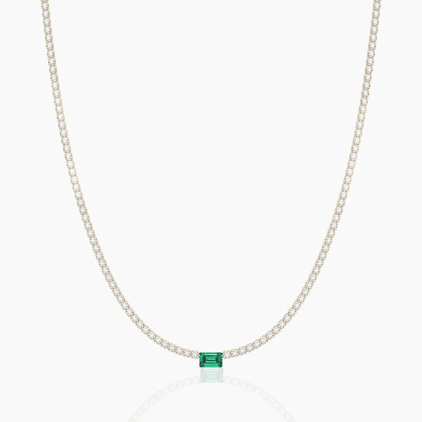 18k Solid Gold Flexible Emerald Natural Diamond Tennis Choker Necklace