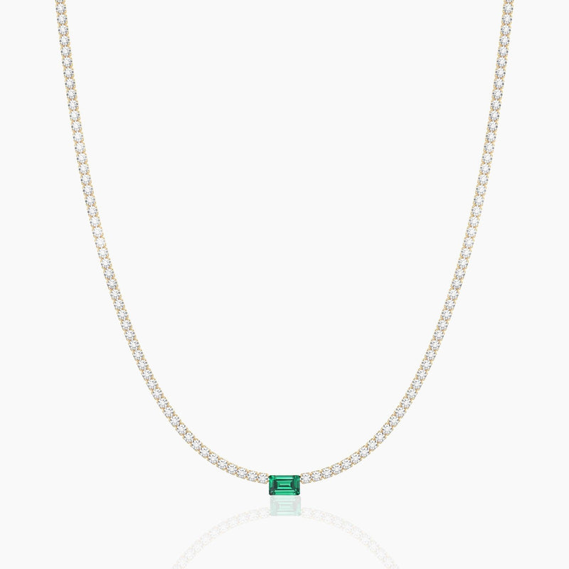 18k Solid Gold Flexible Emerald Natural Diamond Tennis Choker Necklace