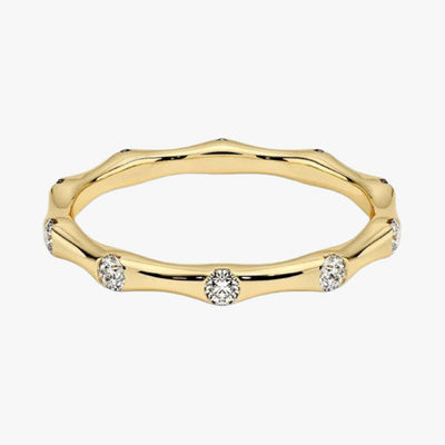 18K Solid Gold Natural Diamond Flush Set Bamboo Eternity Ring
