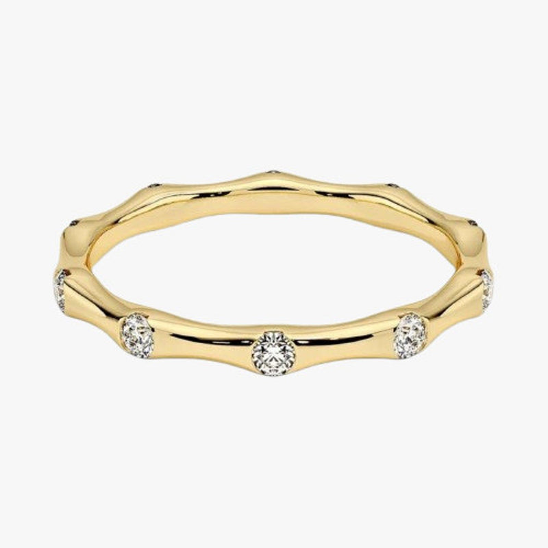 18K Solid Gold Natural Diamond Flush Set Bamboo Eternity Ring