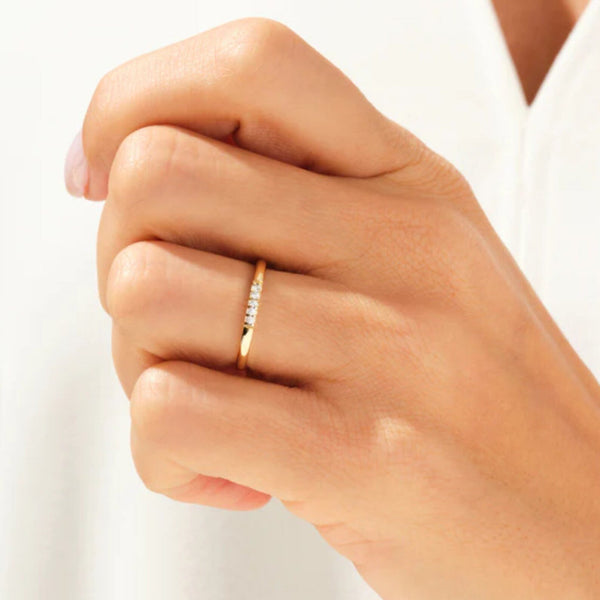 18K Solid Gold Lab Grown Diamond Round Cut Five Stone Pave Band - Side View | Riyanika Jewels