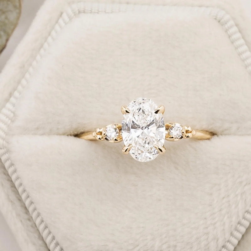 1.2ct Natural Diamond Oval Cut Three Stone Engagement Ring in 14K Solid Gold | Riyanika